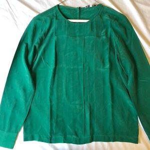 Madewell Emerald Green Silk Pleated Blouse